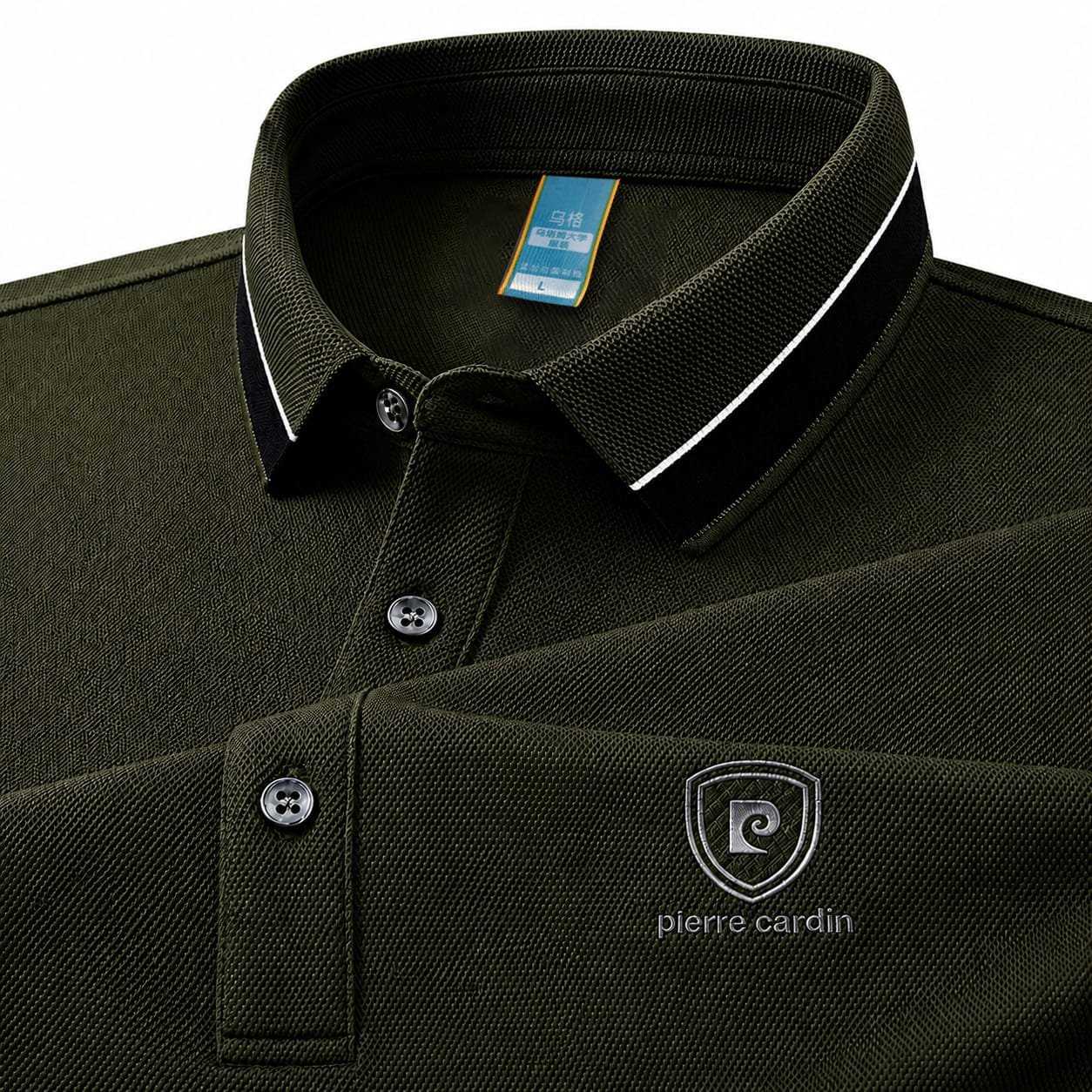 100% Knitting Dying PK Cotton Polo Shirt [ Pierre Cardin-Olive]